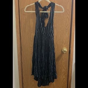American Eagle Black Striped Halter Dress